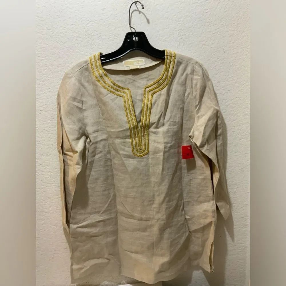 New Michael Michael Kors 100% Linen Tan Gold Tunic Top Size M T2